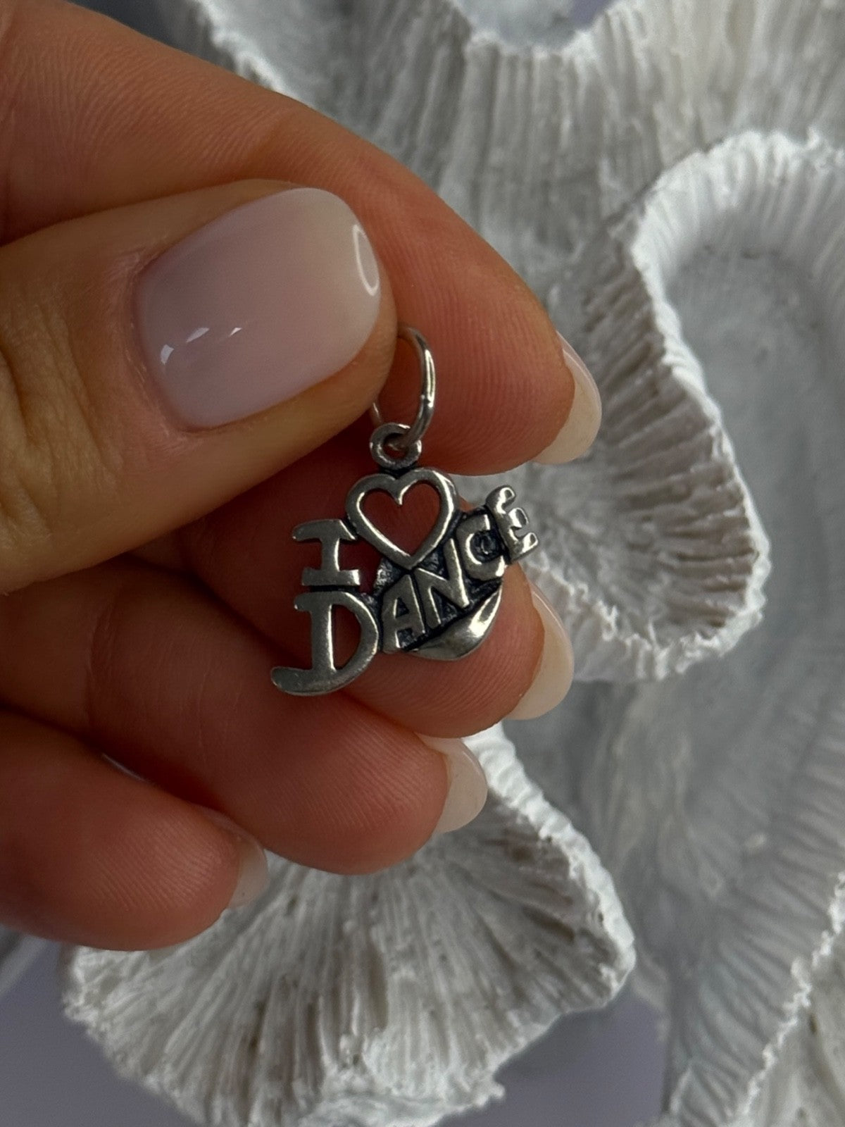 925 Sterling Silver I Love Dance Pendant Charm Length 0.90 Inch