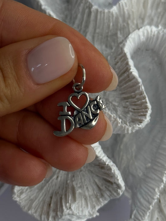 925 Sterling Silver I Love Dance Pendant Charm Length 0.90 Inch