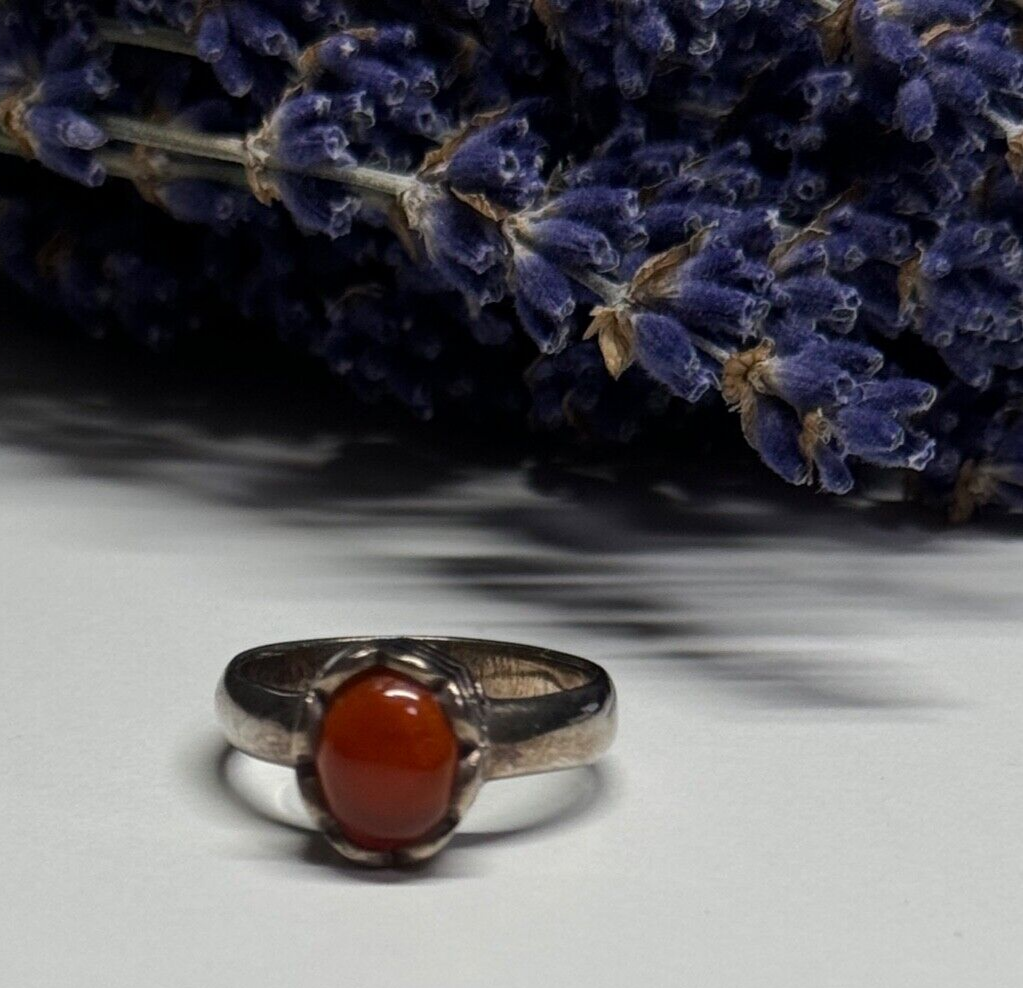 925 Sterling Silver Amber Ring Size 6