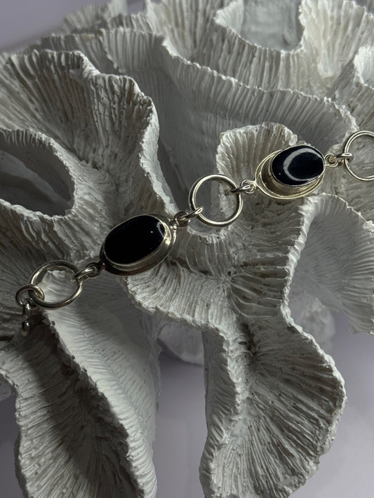Vintage 925 Sterling Silver Onyx Bracelet Length 7