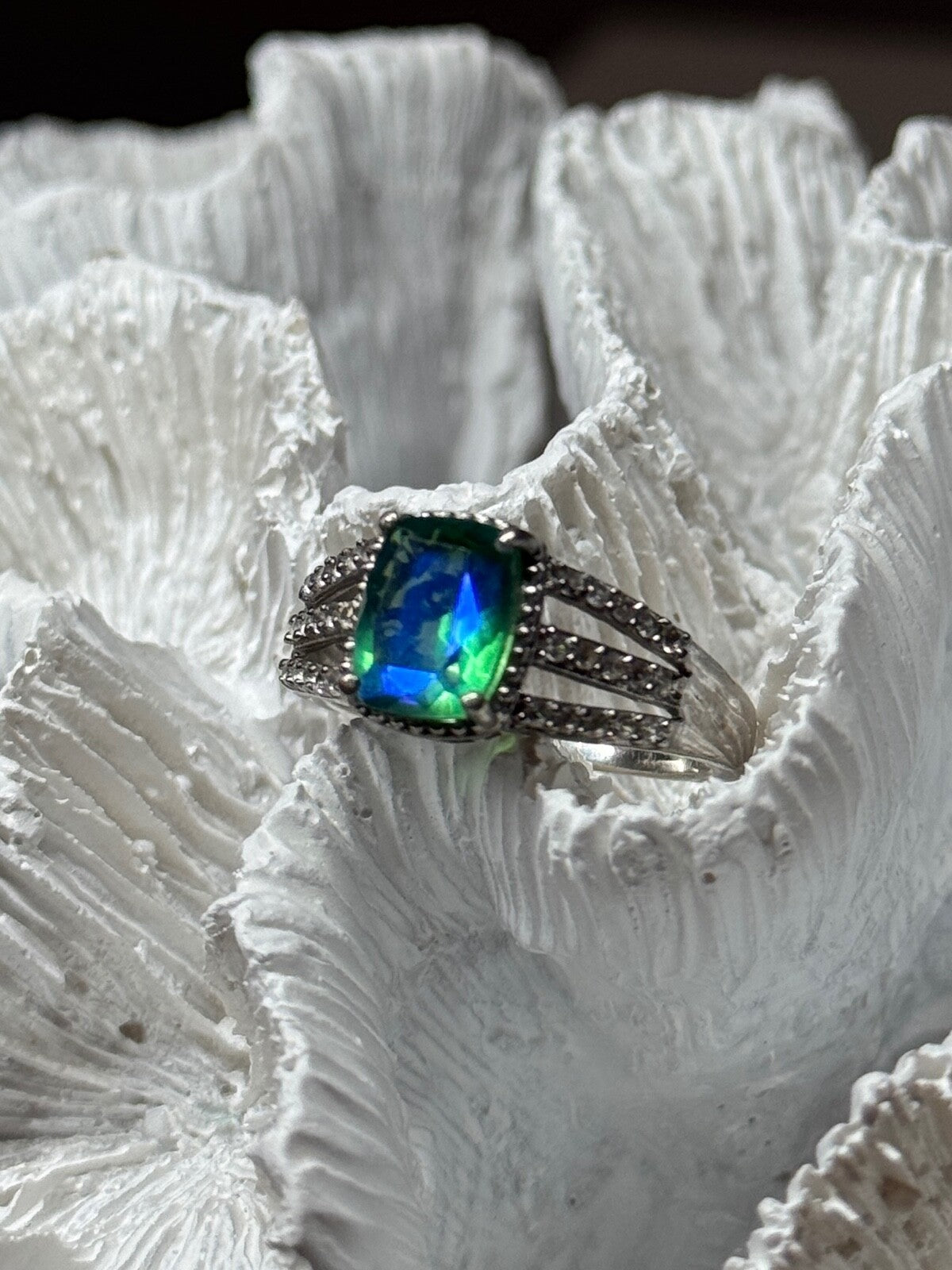 925 Sterling Silver Spinel & Beryl Ring Size 7.5