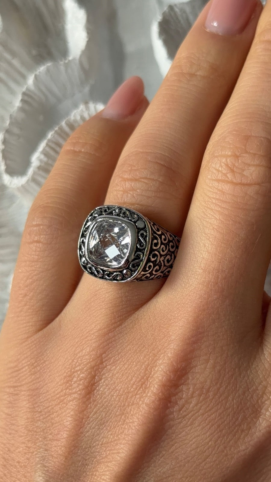 925 Sterling Silver White Spinel Ring Size 7