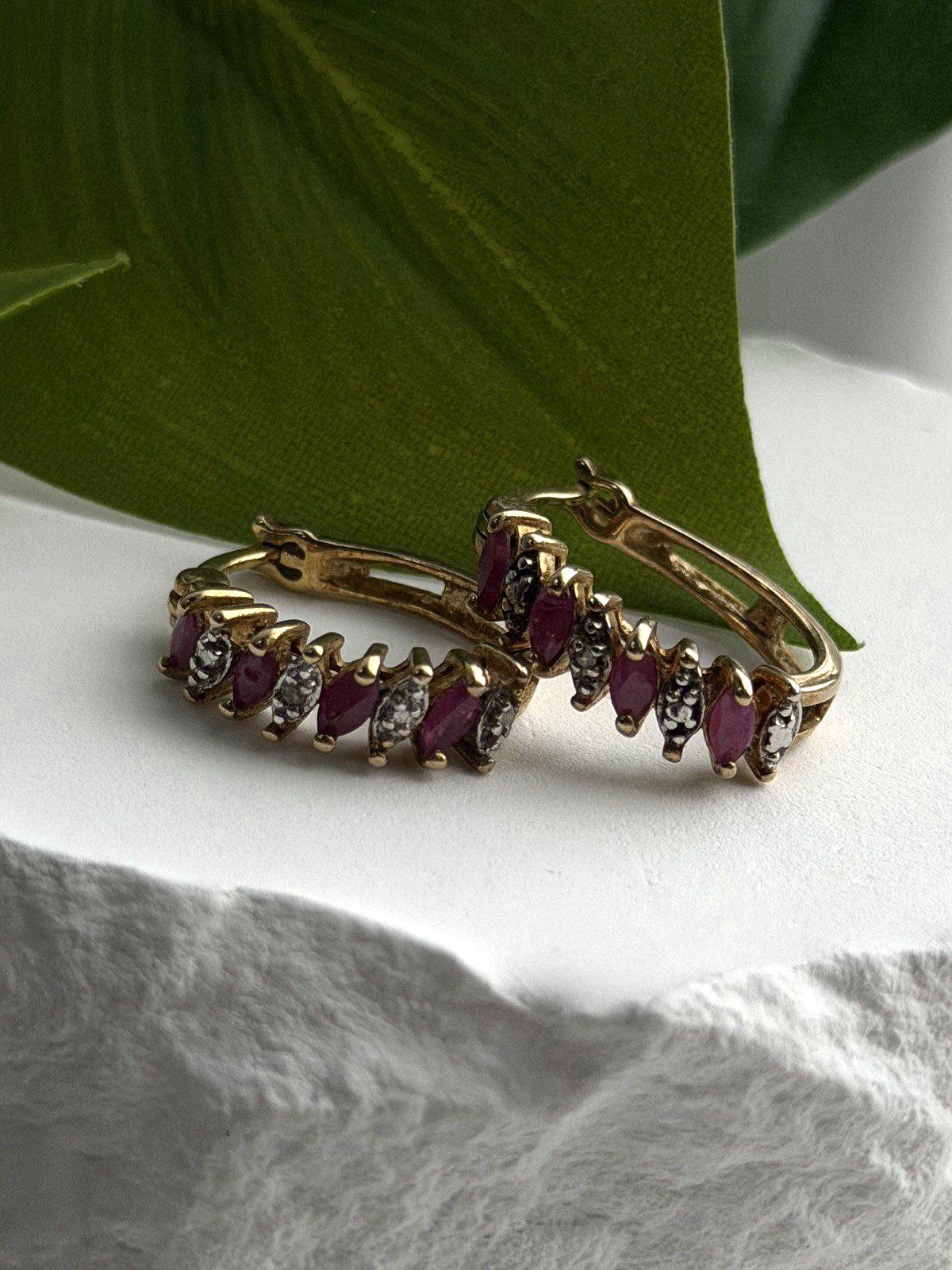 925 Sterling Silver Gold Plated Ruby Earrings