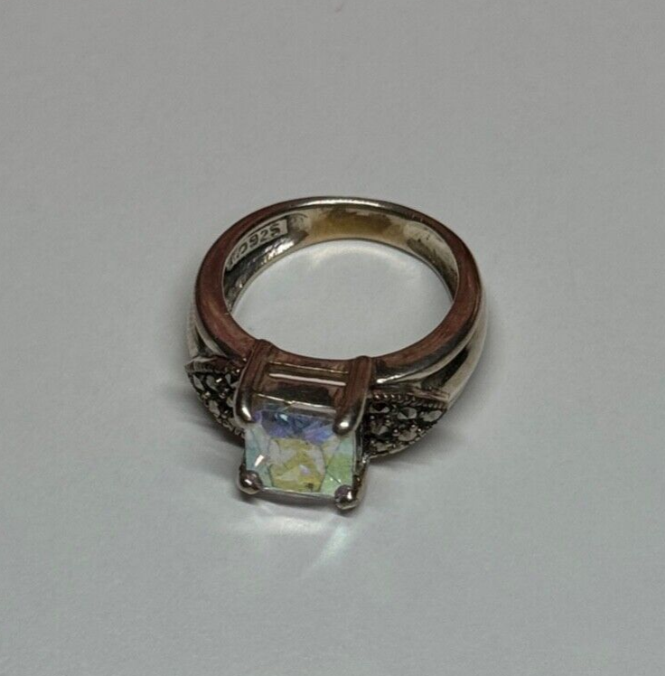 925 Sterling Silver CZ & Marcasite Ring Size 6