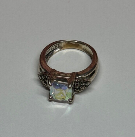 925 Sterling Silver CZ & Marcasite Ring Size 6