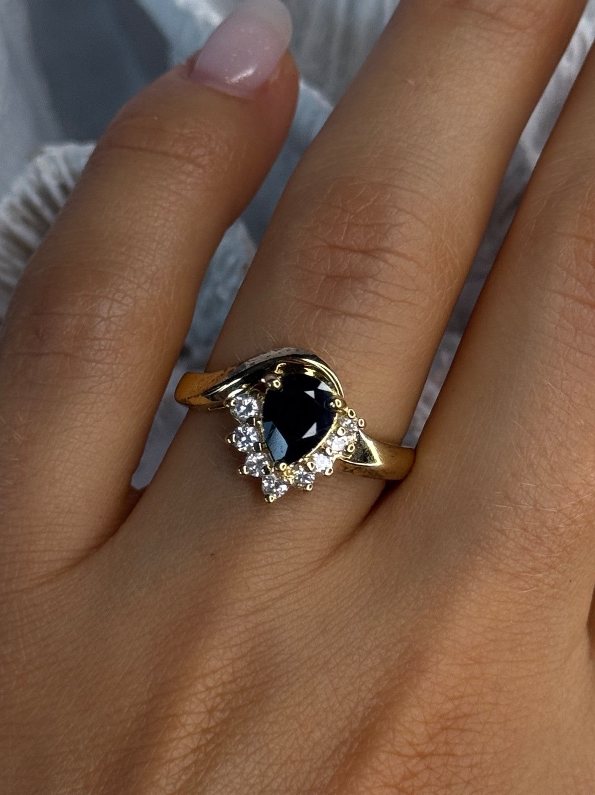 925 Sterling Silver Gold Plated Sapphire & Beryl Ring Size 8