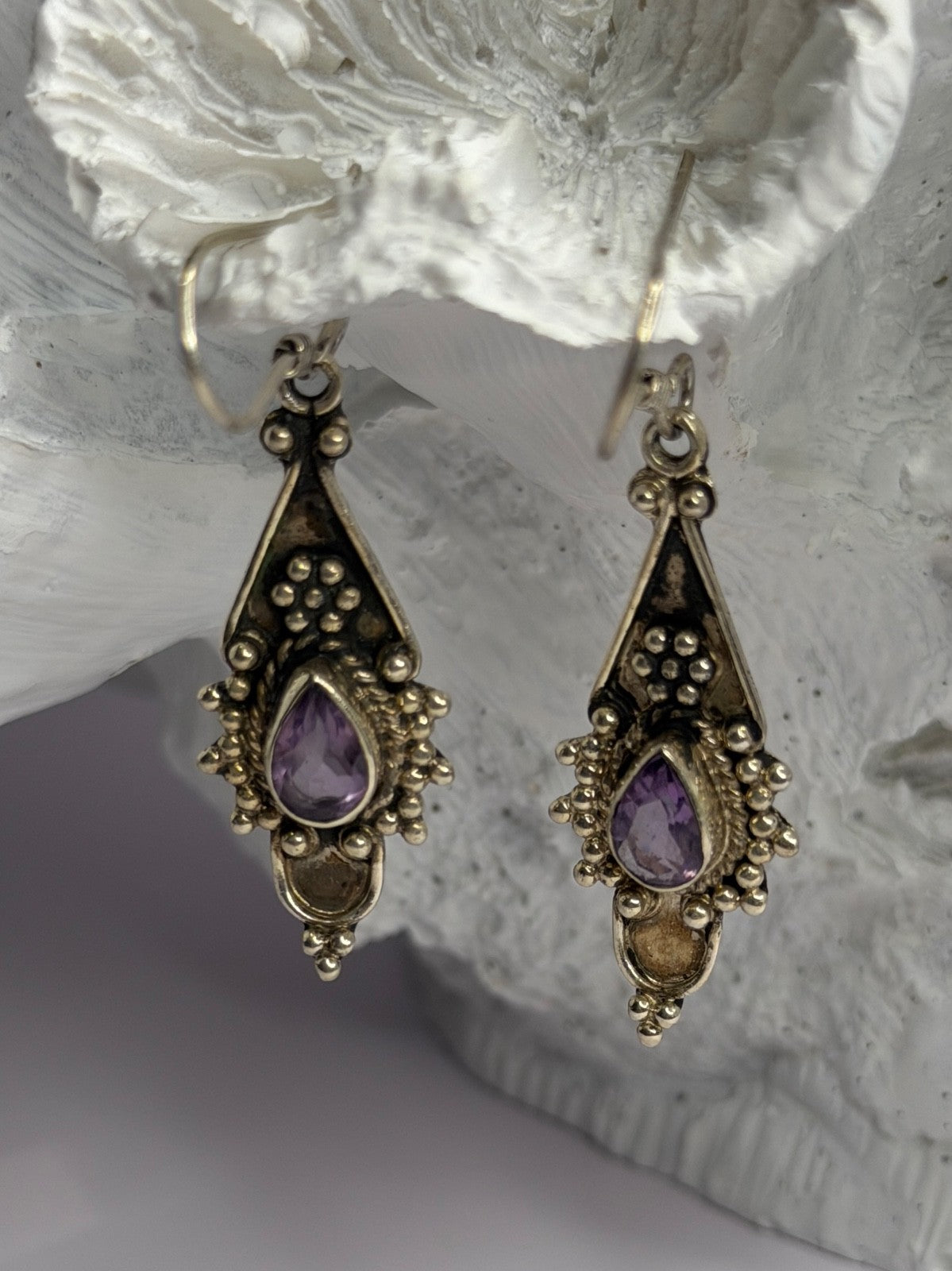 Vintage 925 Sterling Silver Amethyst Earrings