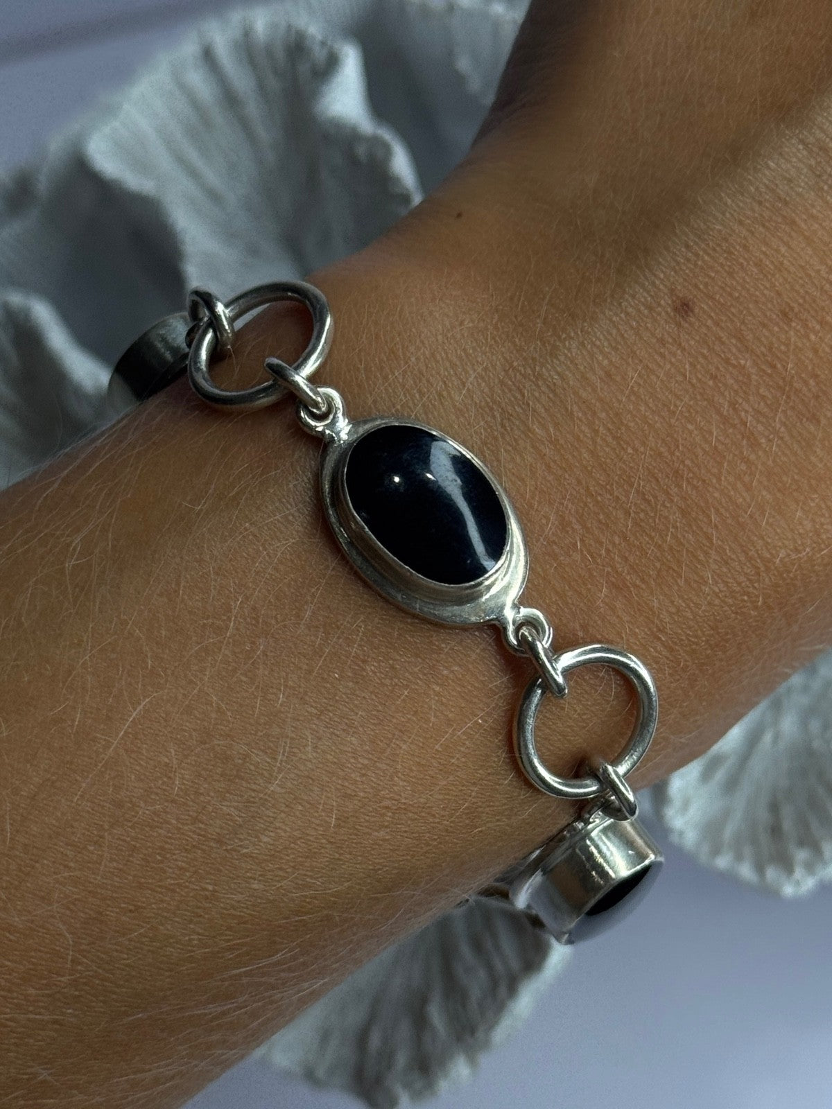 Vintage 925 Sterling Silver Onyx Bracelet Length 7