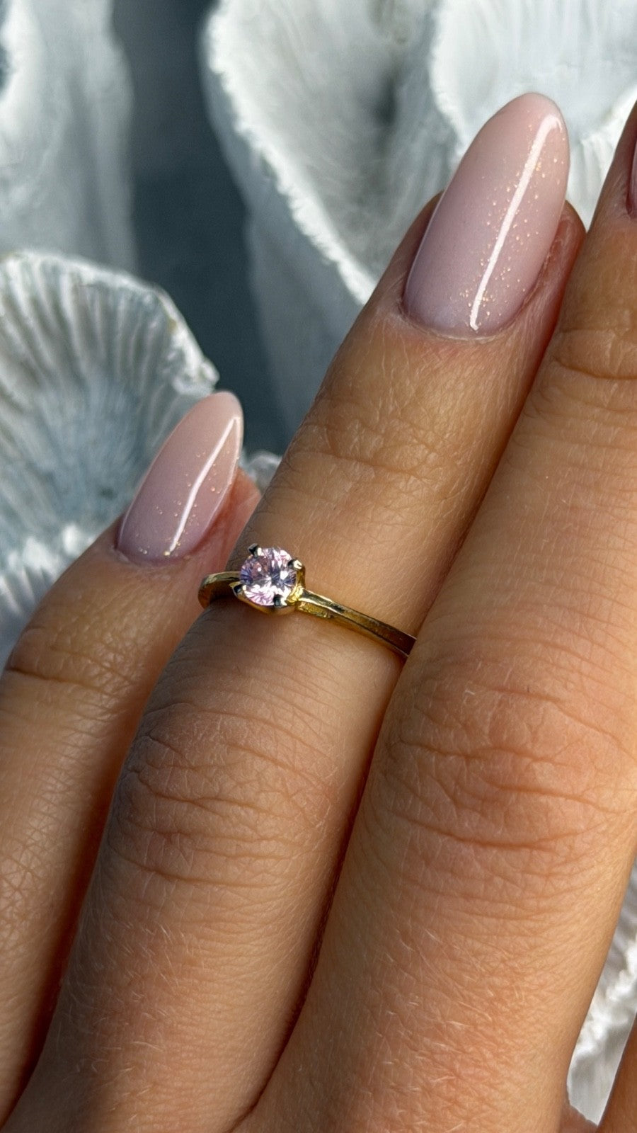 925 Sterling Silver Gold Plated Morganite Ring Size 4