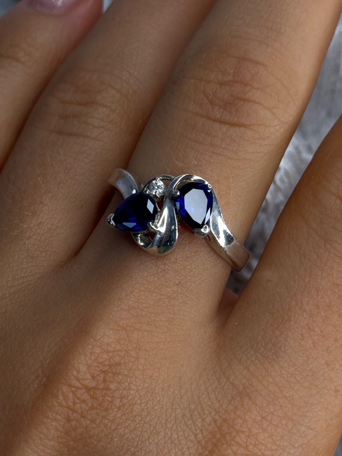 925 Sterling Silver Sapphire & Cz Ring Size 9