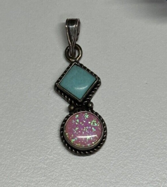 925 Sterling Silver Turquoise & Opal Pendant