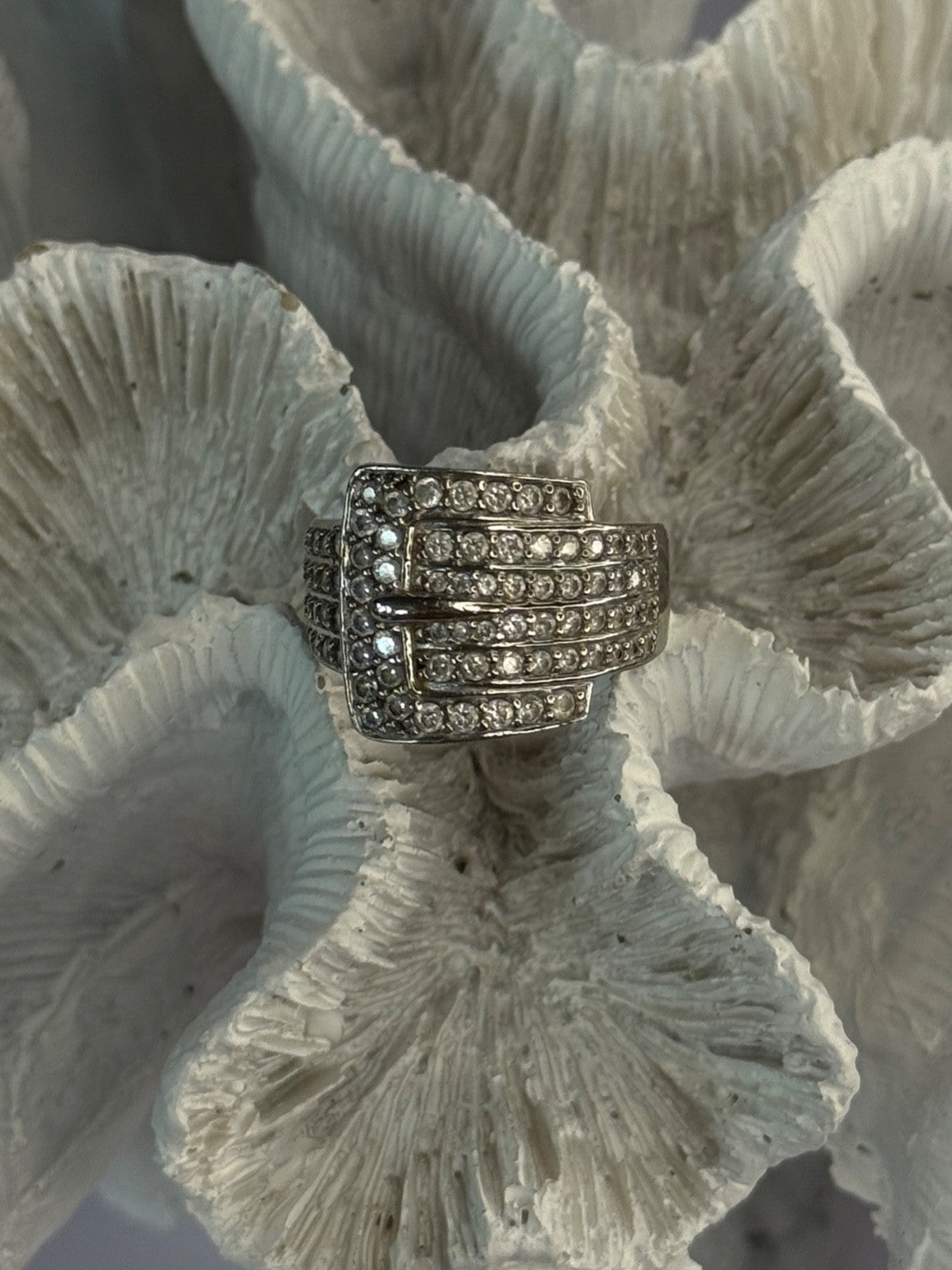 925 Sterling Silver Belt CZ Ring Size 9