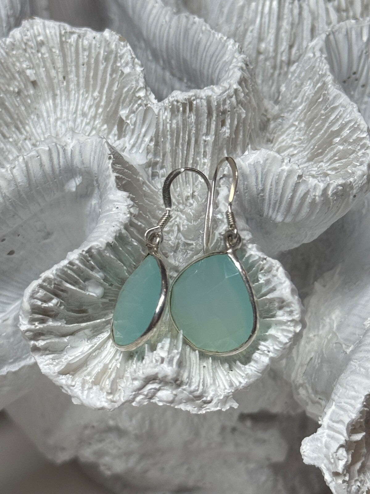 925 Sterling Silver Blue Beryl Earrings Length 1.1 Inch