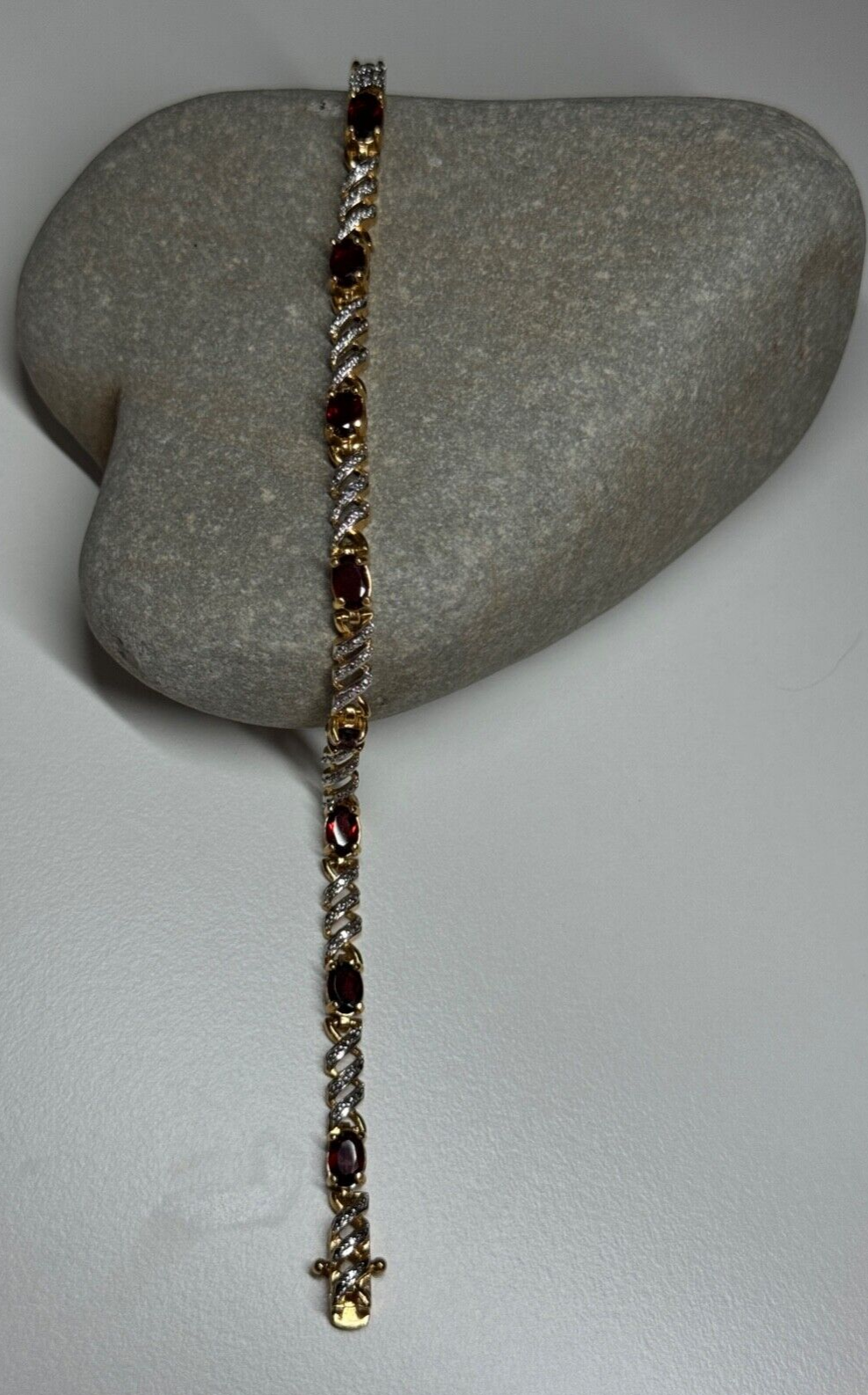 925 Sterling Silver Gold Plated Garnet Bracelet