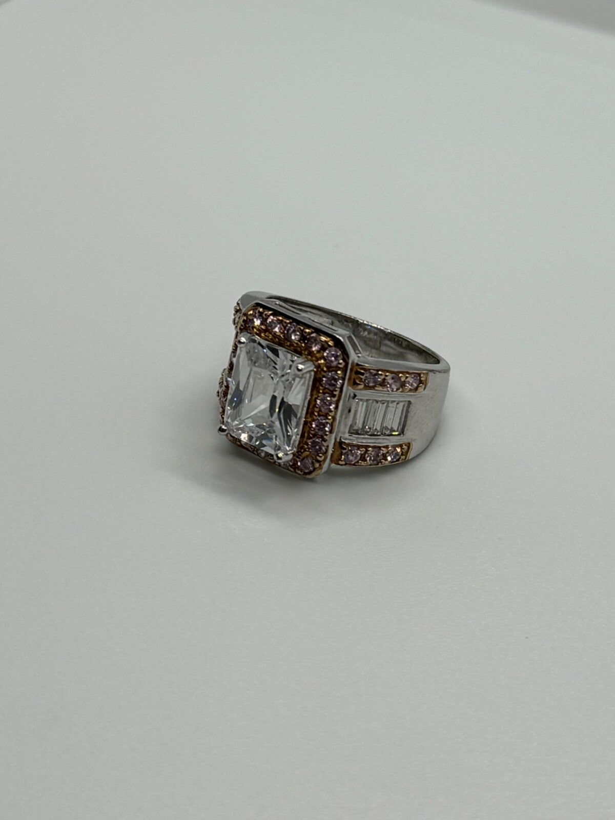 925 Sterling Silver Pink & White CZ Ring Size 7