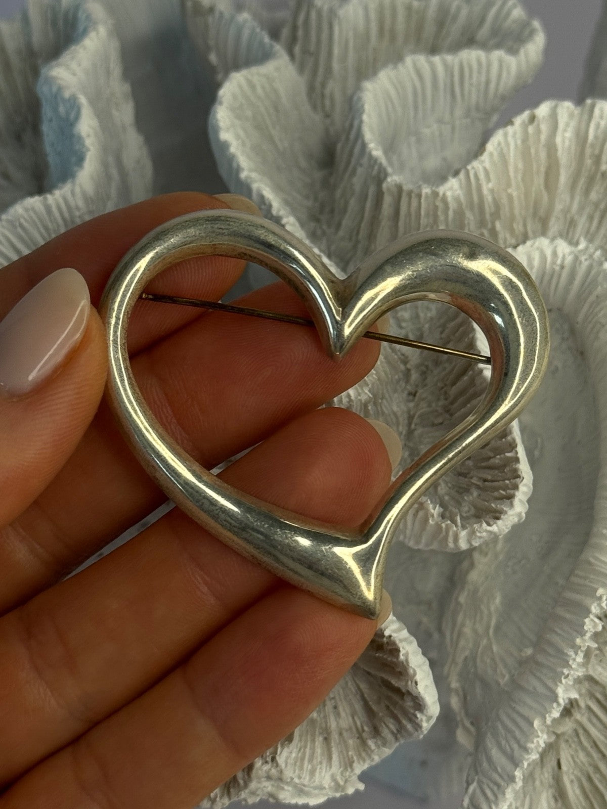 925 Sterling Silver Heart Brooch Length 1.90 Inch