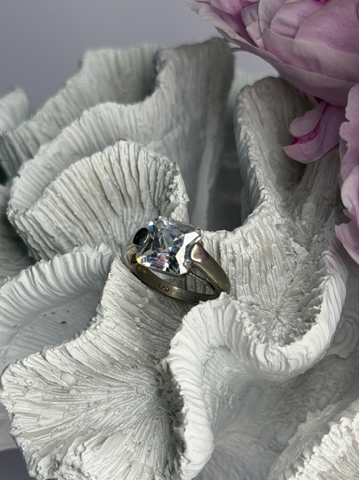 925 Sterling Silver White Spinel Ring Size 6