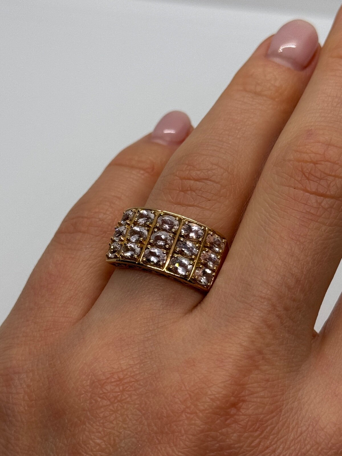 925 Sterling Silver Gold Plated Morganite Ring Size 6.5