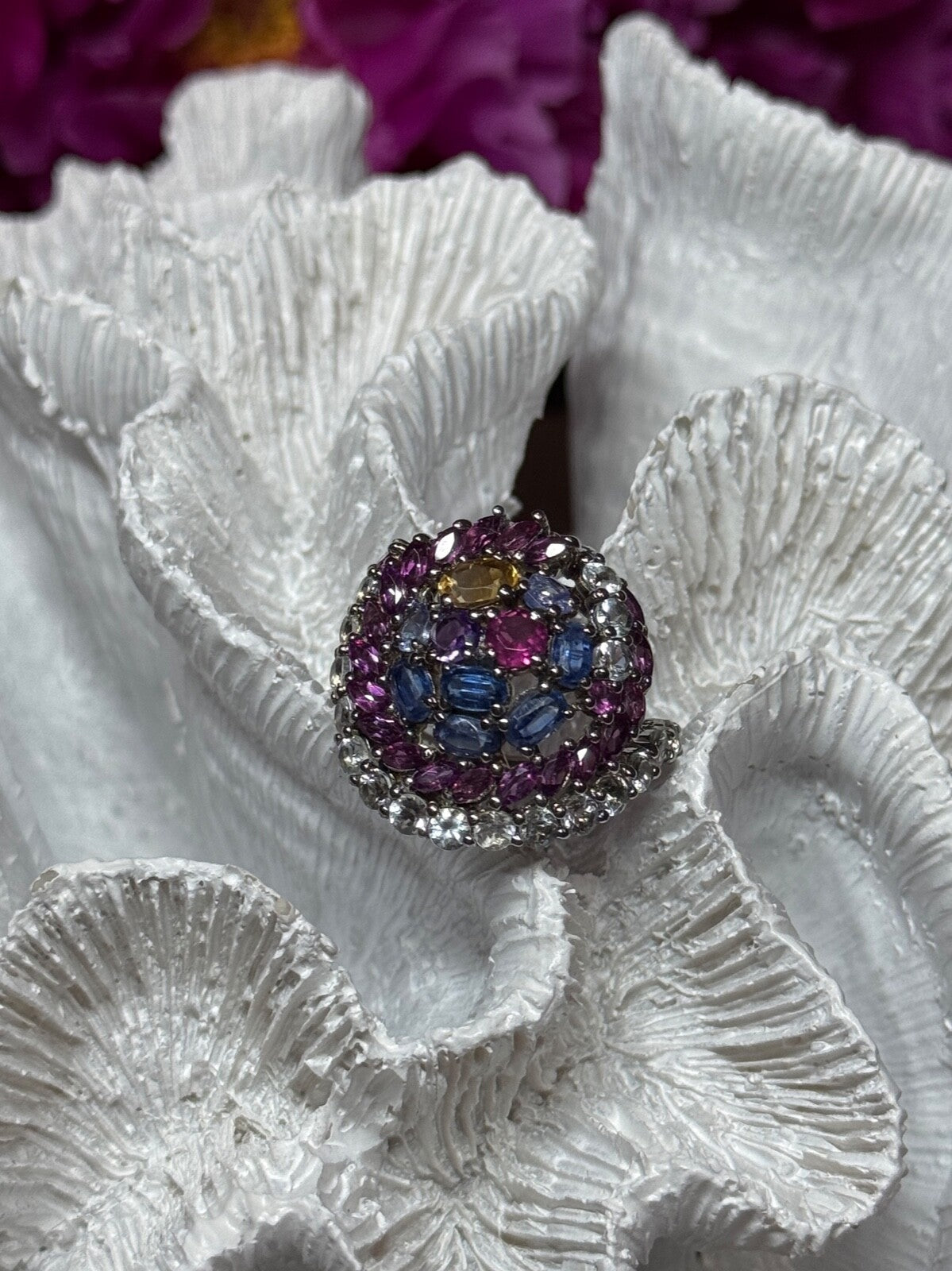 925 Sterling Silver Tourmalines Magic Ring Size 8