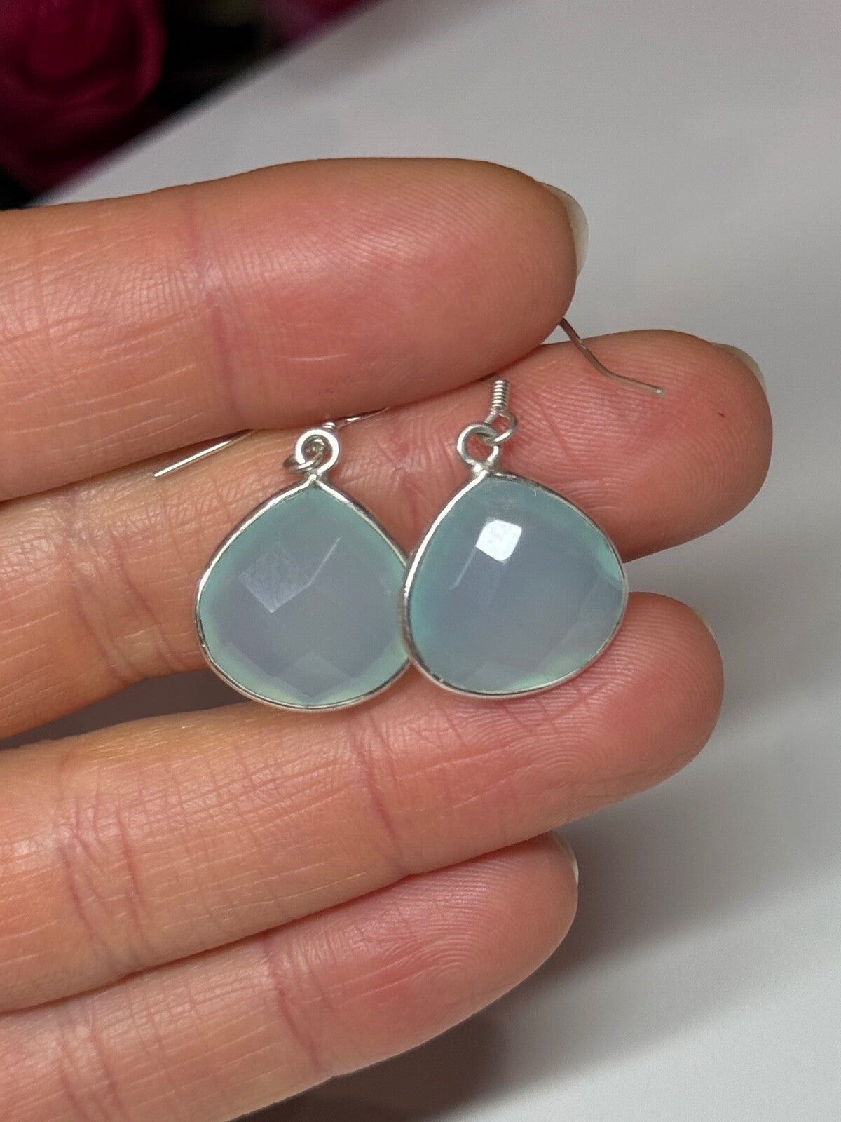 925 Sterling Silver Blue Beryl Earrings Length 1.1 Inch
