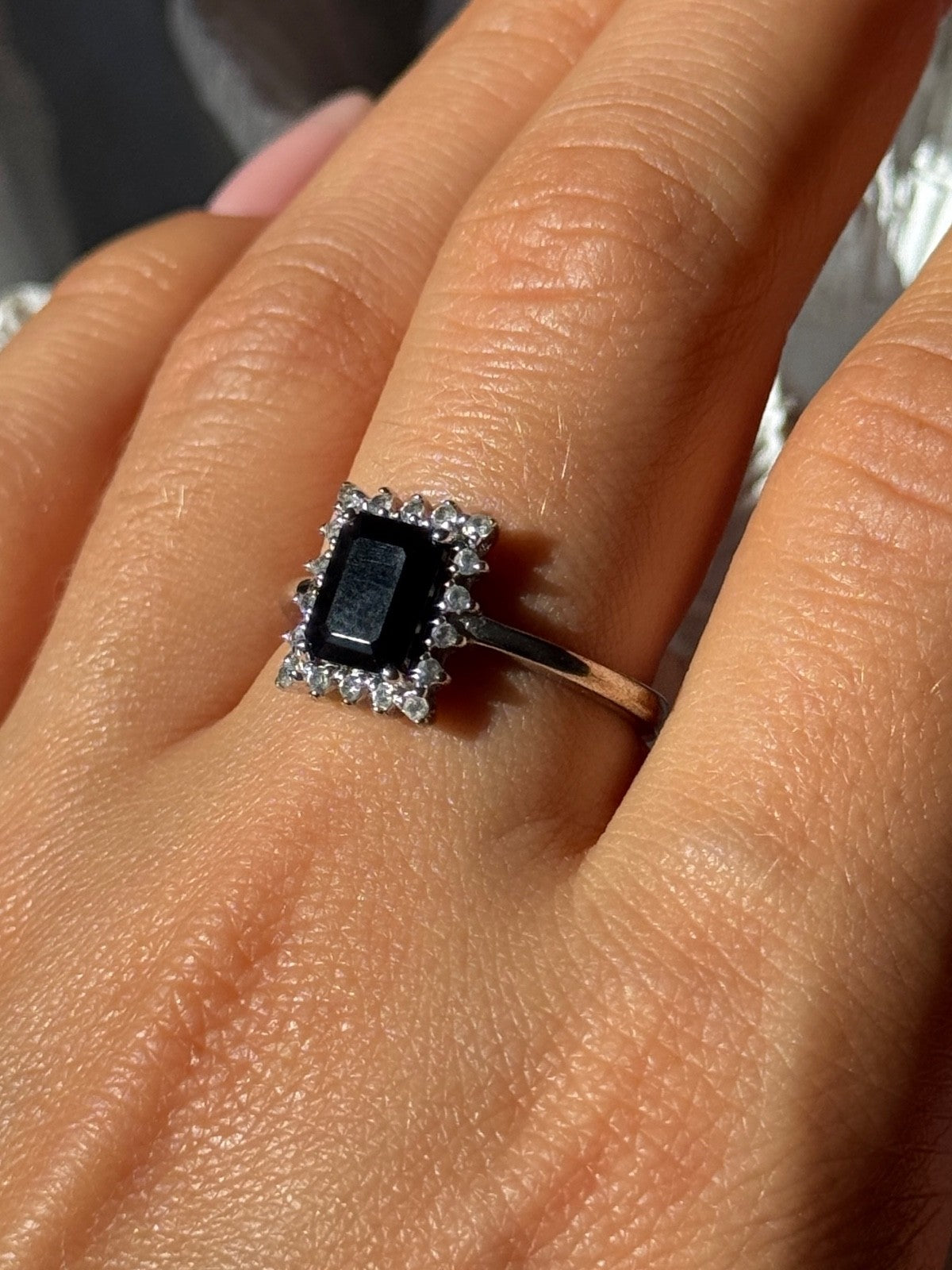 925 Sterling Silver Onyx & Beryl Ring Size 9