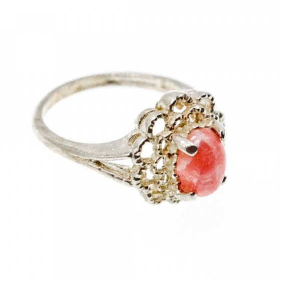 925 Sterling Silver Pink Agate Ring Size 6