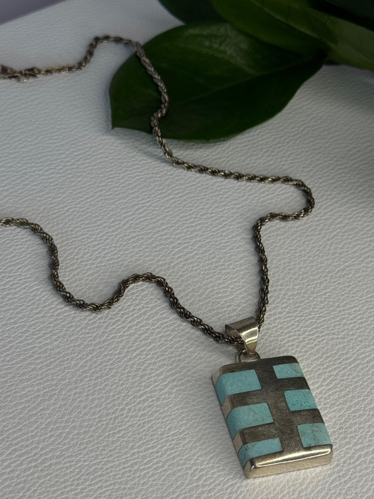 Vintage 925 Sterling Silver Turquoise Necklace Length 18 Inch