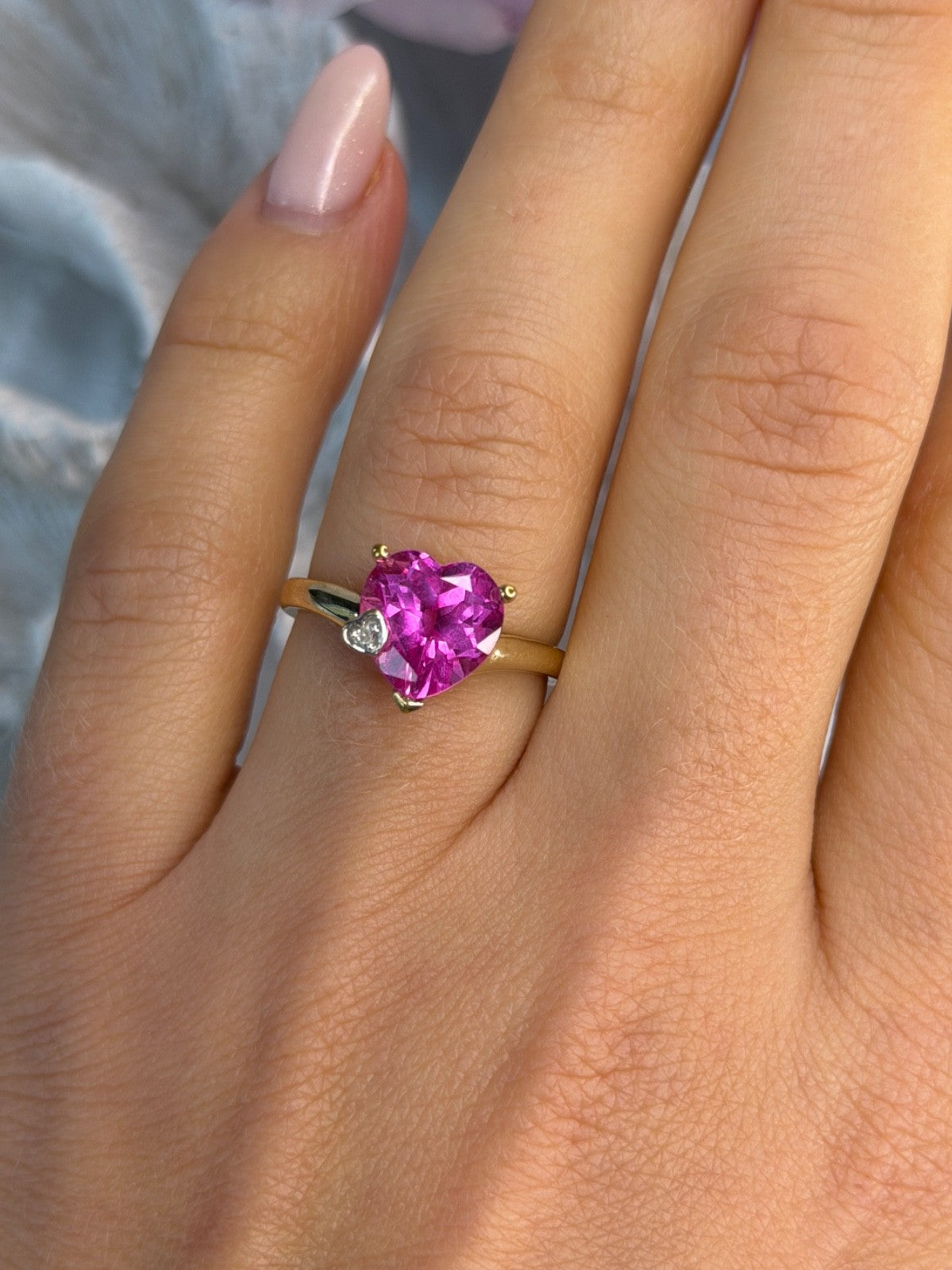 GTR 10K Yellow Gold Pink Sapphire Heart & Diamond Ring Size 7