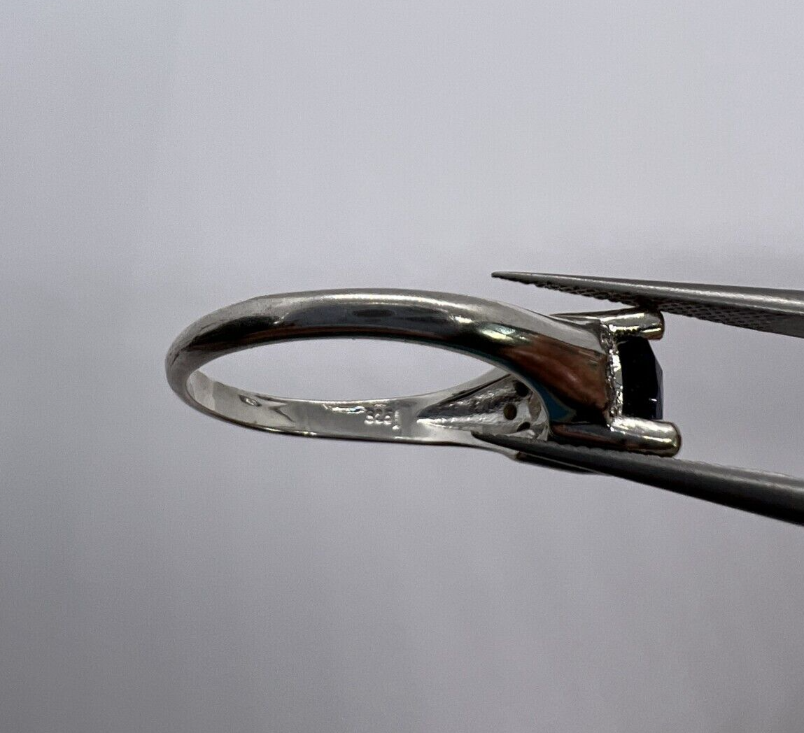 925 Sterling Silver Sapphire & Goshenite Ring – Size 7 Elegant Jewelry
