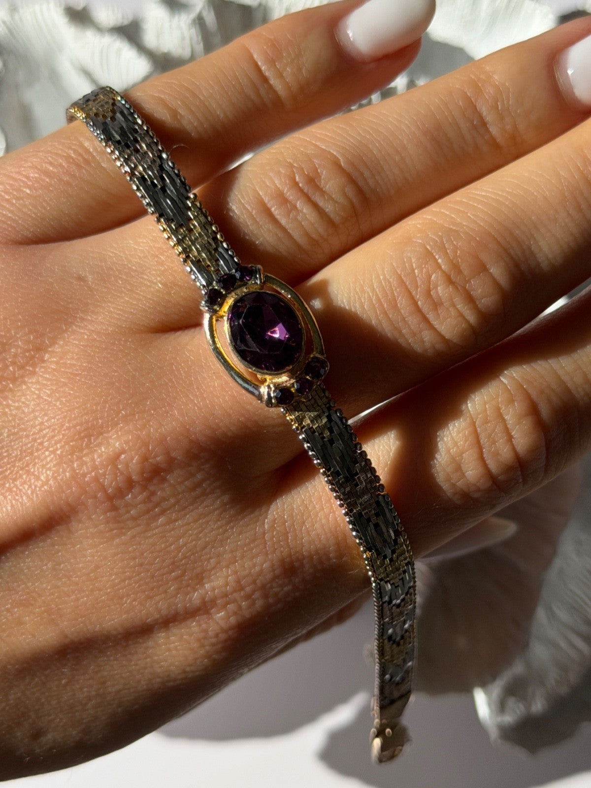 Italy 925 Sterling Silver Gold Plated Amethyst Bracelet
