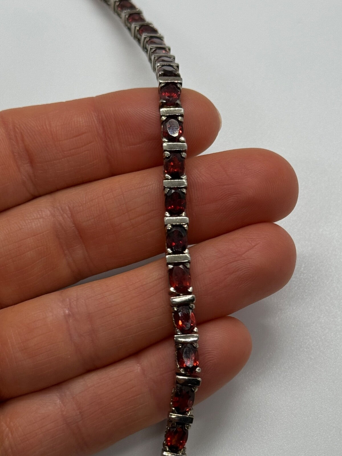 925 Sterling Silver Garnet Bracelet