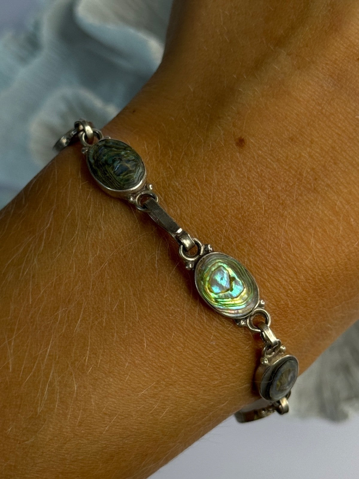 Vintage 925 Sterling Silver Abalone Bracelet Length 6.5