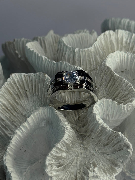 Mens 925 Sterling Silver CZ Ring Size 9.5