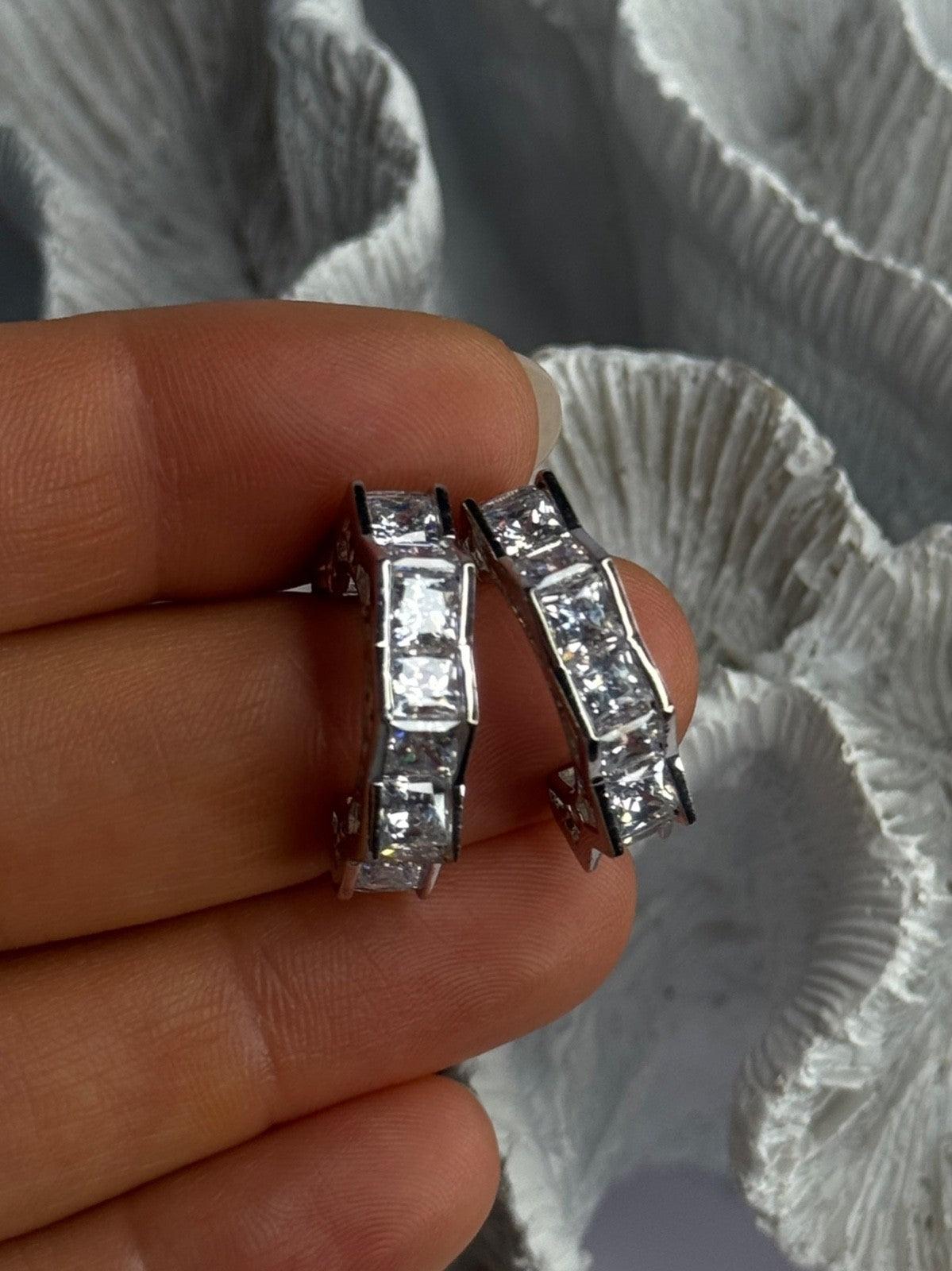 925 Sterling Silver Earrings Shiny CZ Length 0.90 Inch