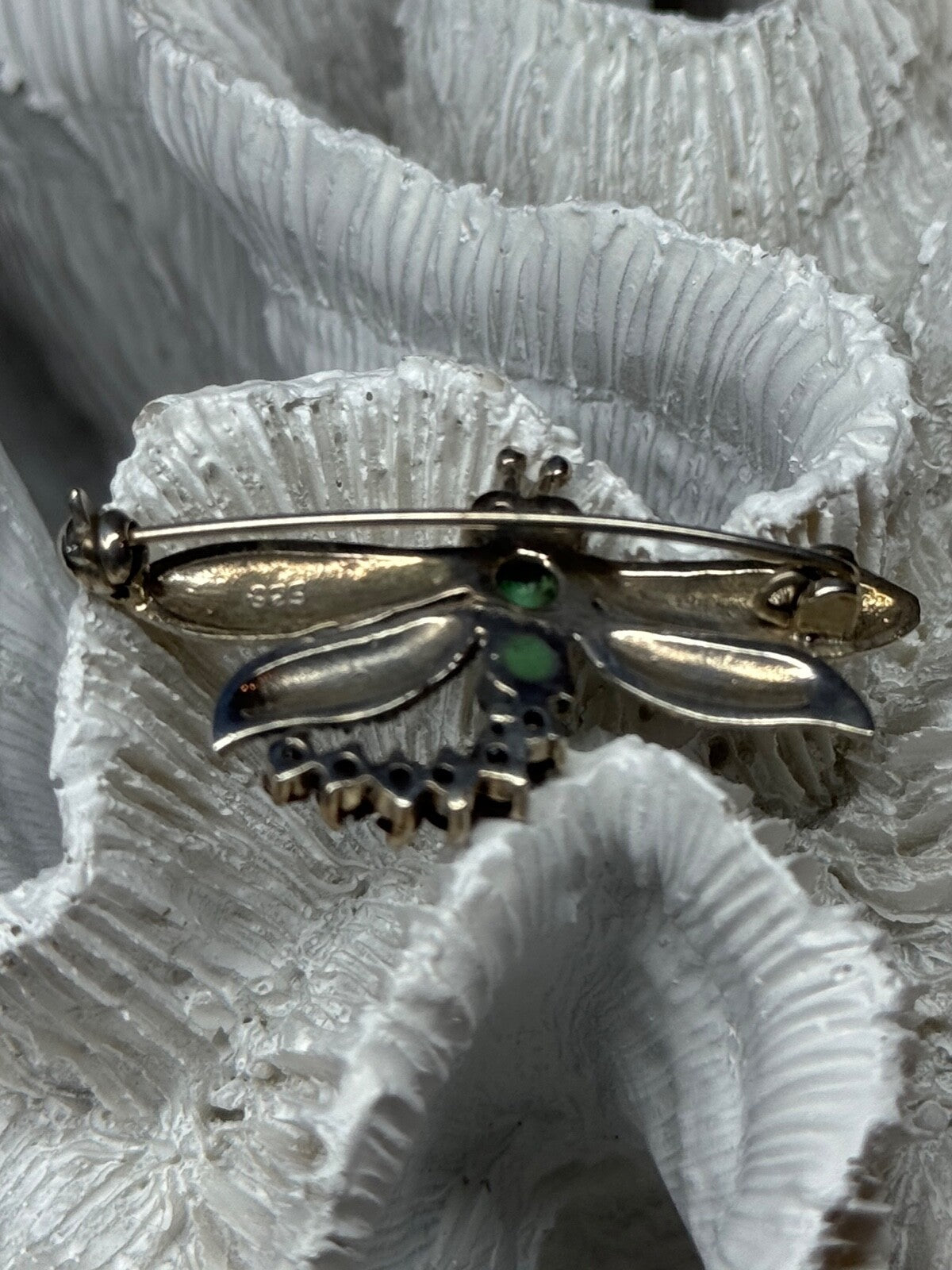 925 Sterling Silver Dragonfly Brooch Turquoise & Garnet Length 1.7 in