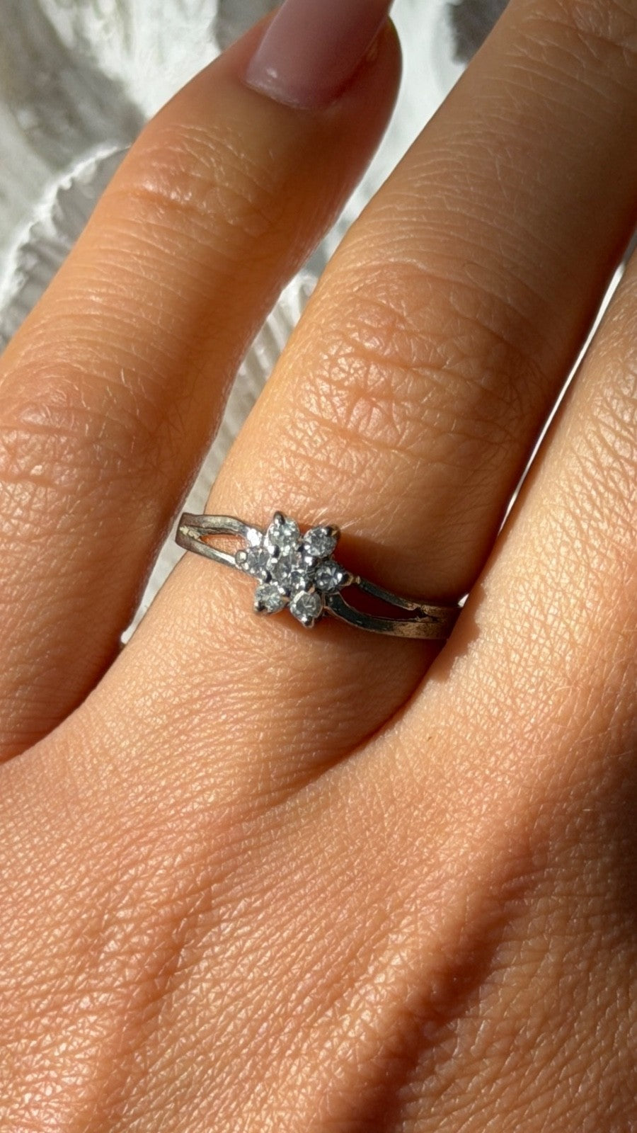 925 Sterling Silver White Topaz Flower Ring Size 6