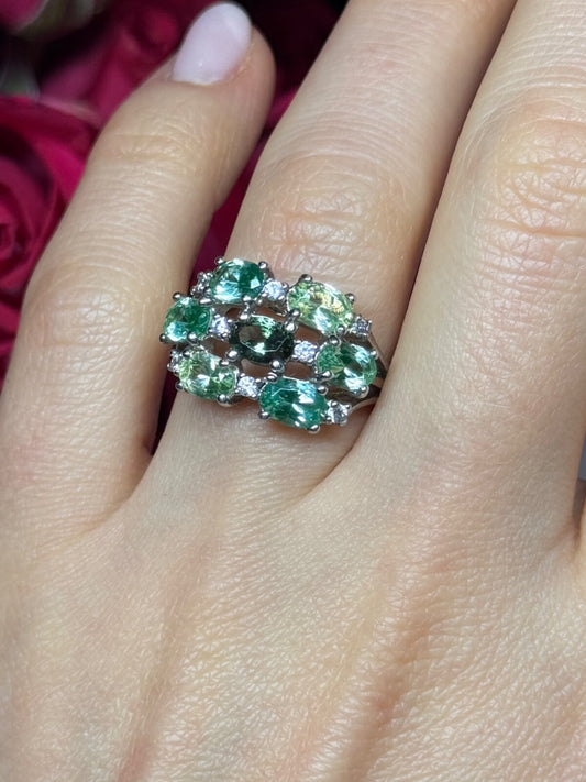 925 Sterling Silver Spinel & CZ Ring Size 6