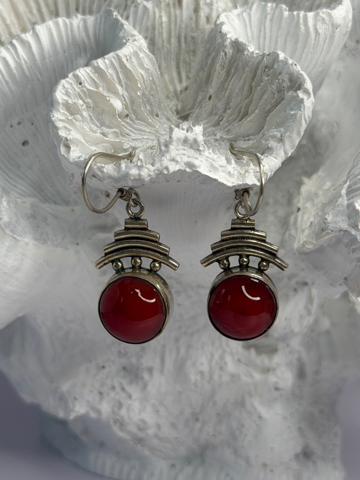 Vintage 925 Sterling Silver Carnelian Earrings