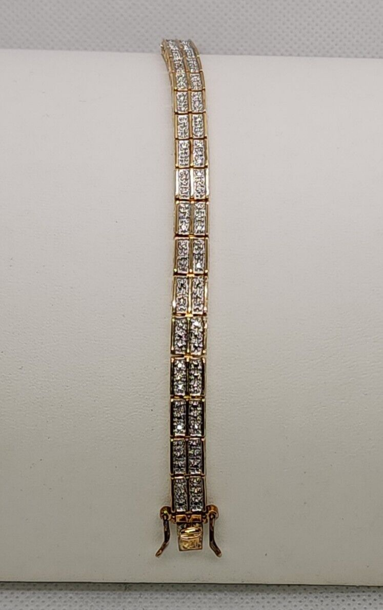 925 Sterling Silver Vermeil Diamonds "Illusion" Bracelet Size 7.5 IN