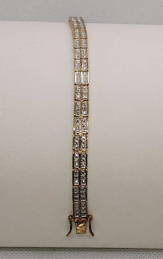 925 Sterling Silver Vermeil Diamonds "Illusion" Bracelet Size 7.5 IN