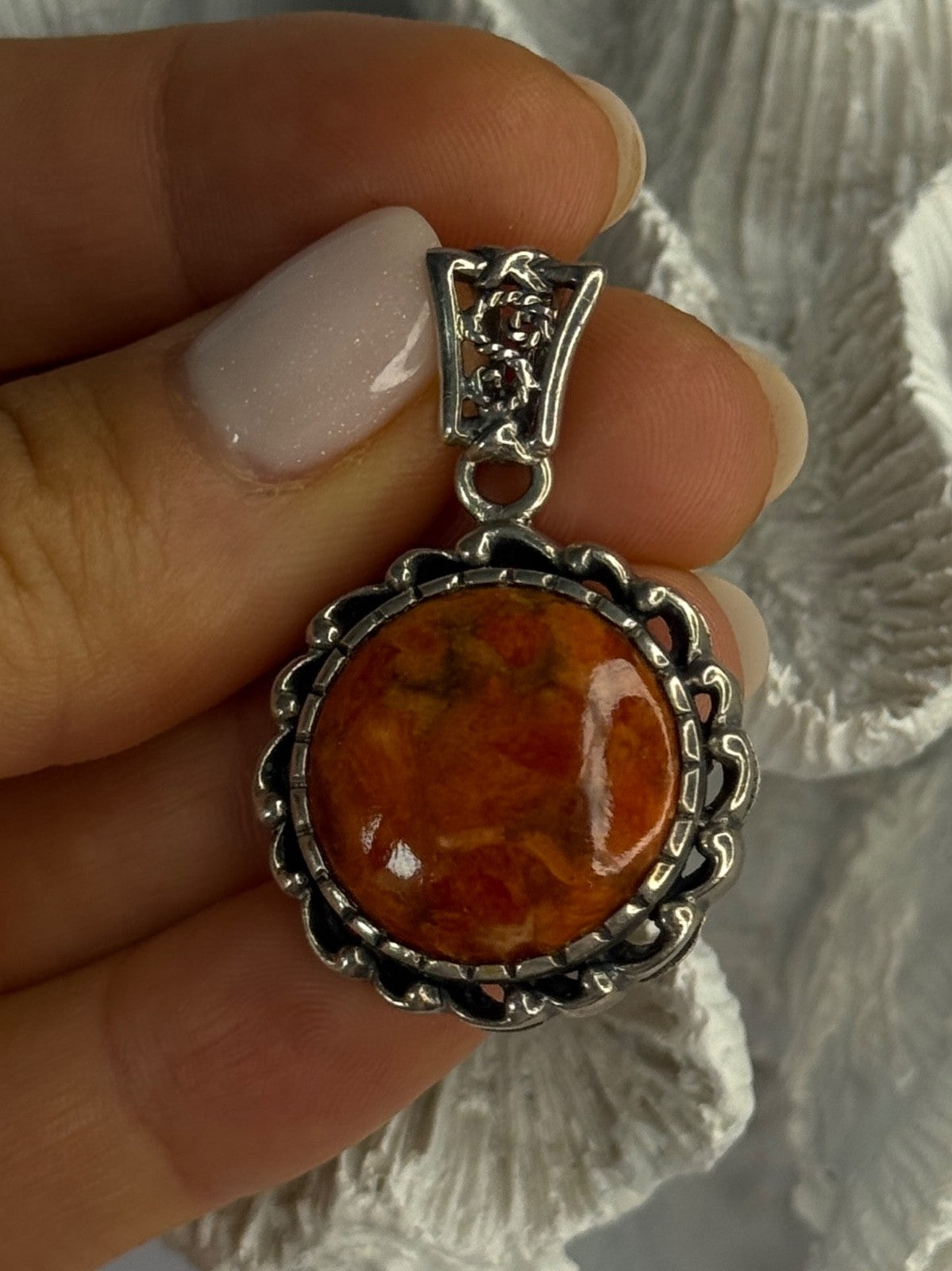 925 Sterling Silver Carnelian Pendant Lenght 1.60 Inch