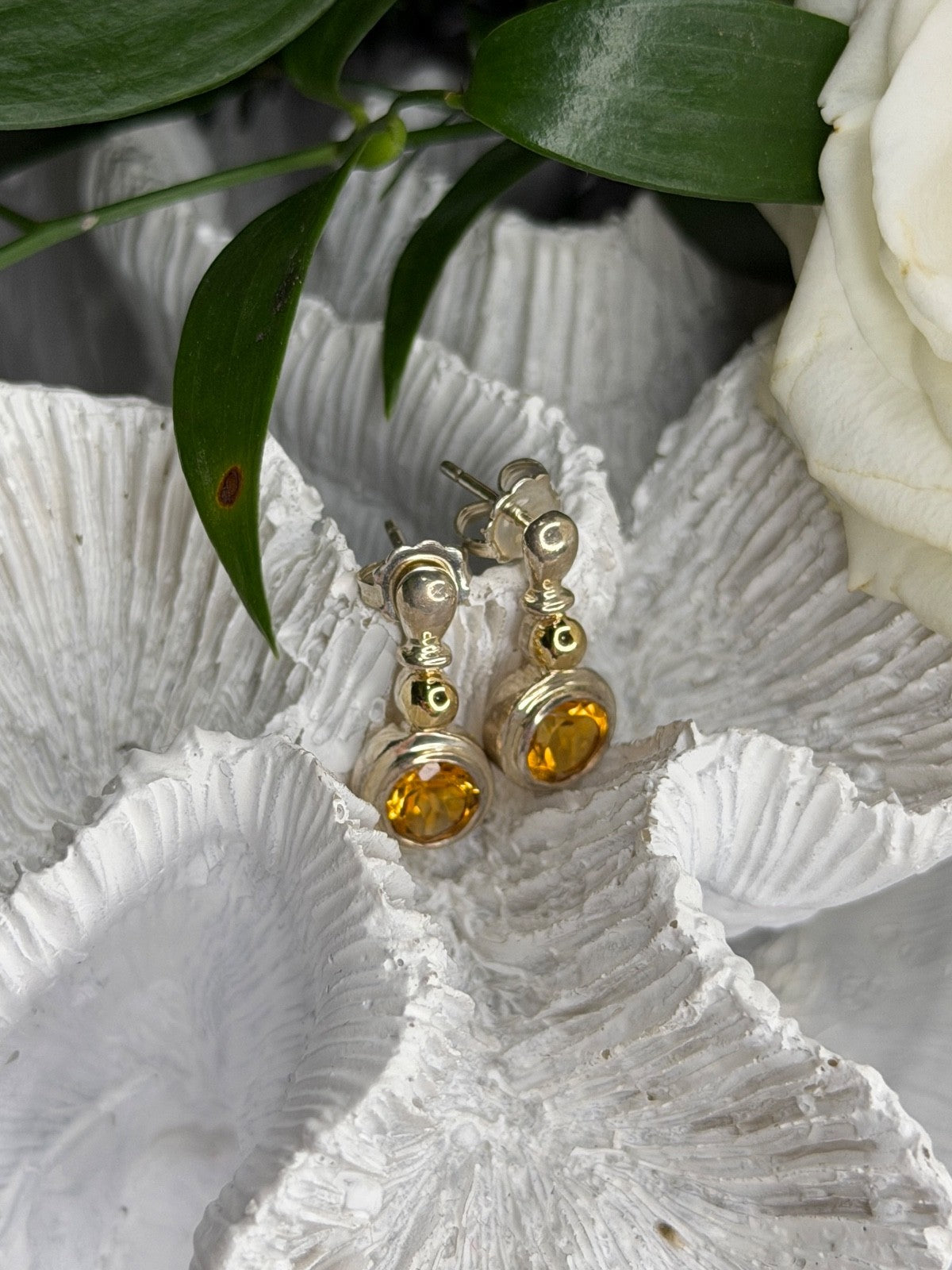 Vintage 925 Sterling Silver Citrine Earrings