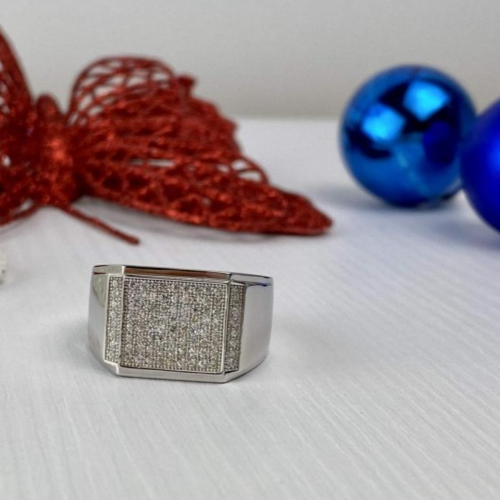 Men'S 925 Sterling Silver CZ Signet Ring Size 13