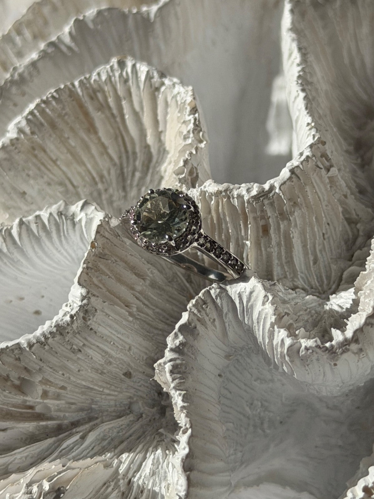 925 Sterling Silver Prasiolite Green Amethyst & Quartz Ring Size 5
