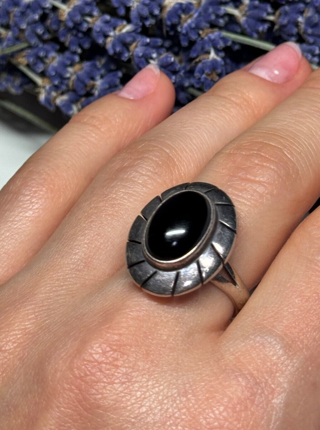 925 Sterling Silver Onyx Ring Size 8.5