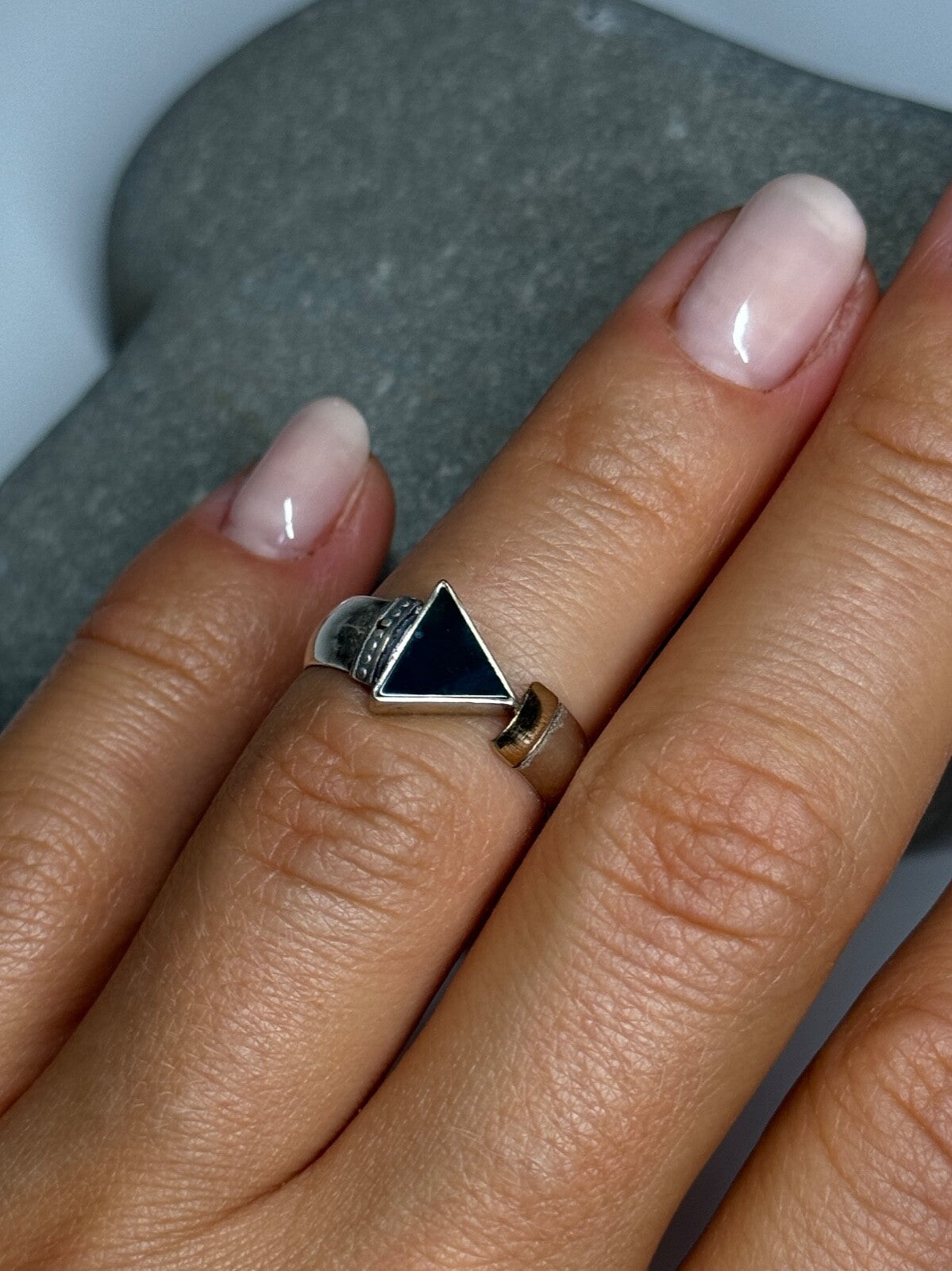 925 Sterling Silver & 10k Yellow Gold Onyx Ring Size 6