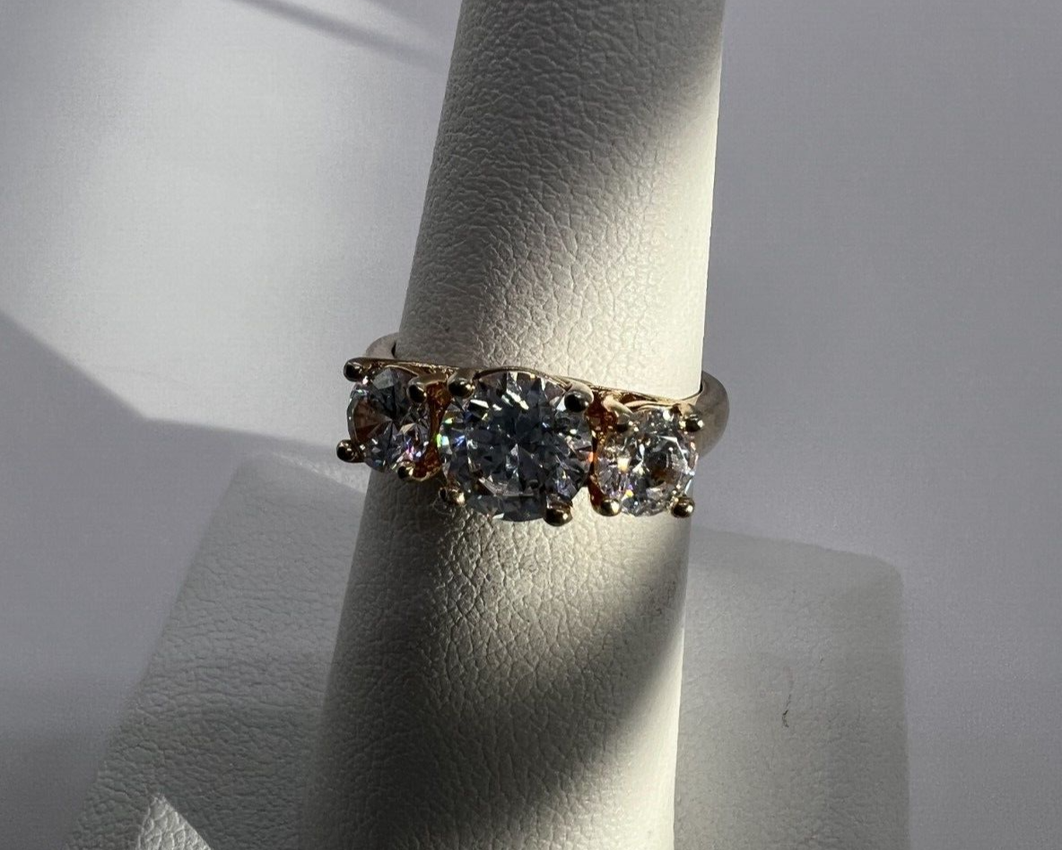 925 Sterling Silver Gold Plated CZ Ring - Size 6 Elegant Jewelry