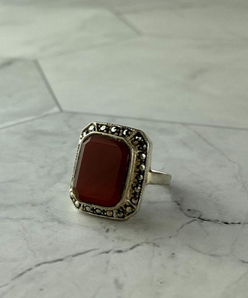 Vintage 925 Sterling Silver Agate & Marcasites Ring Size 7