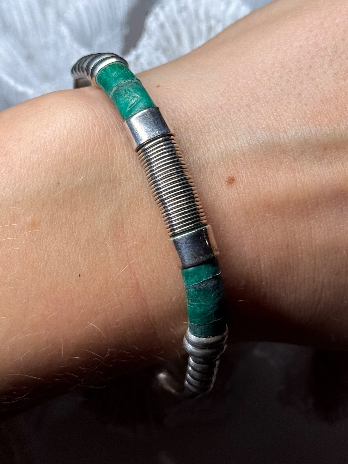 Vintage 925 Sterling Silver Malachite Bracelet