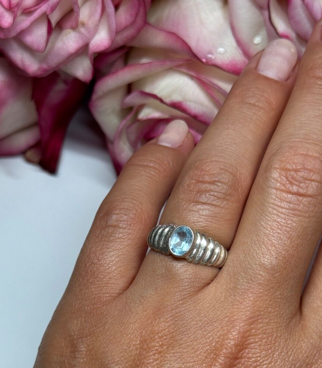 925 Sterling Silver Topaz Ring Size 6